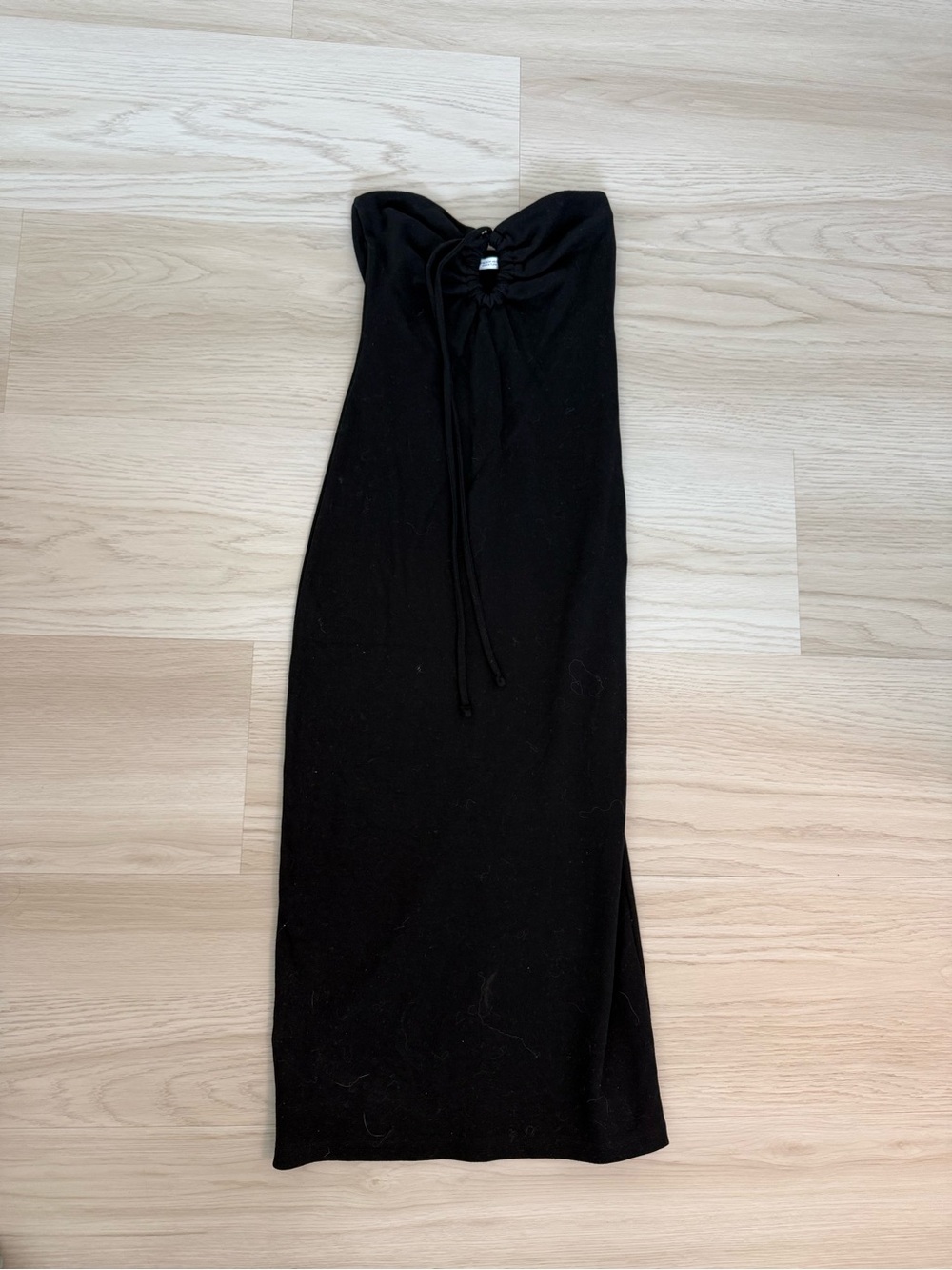 Zara Black Strapless Midi Dress with Front Tie Detail